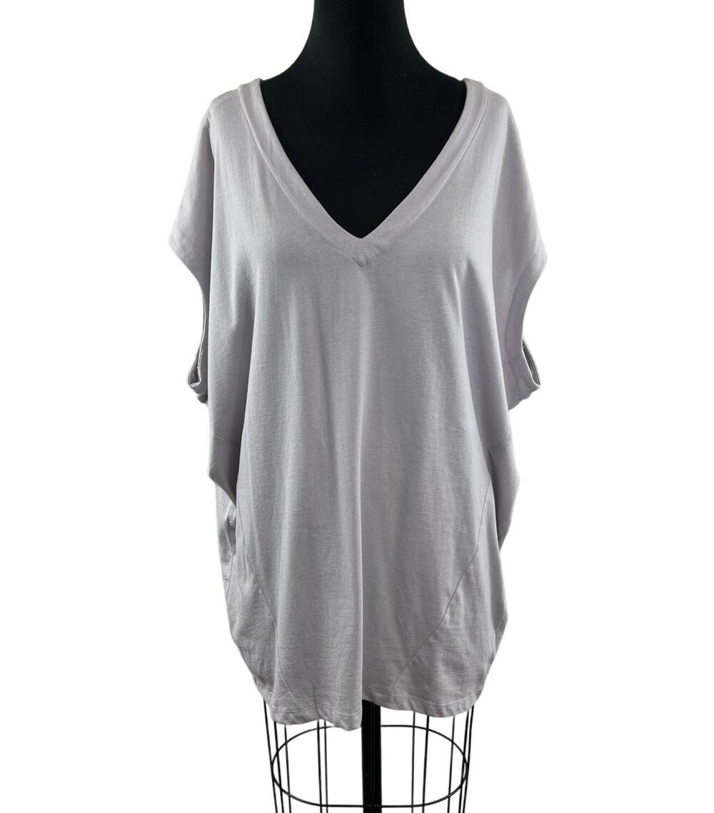 Silence + Noise Gray Top Cotton Deep V-Neck Dolman Sleeve Pullover L Large NEW